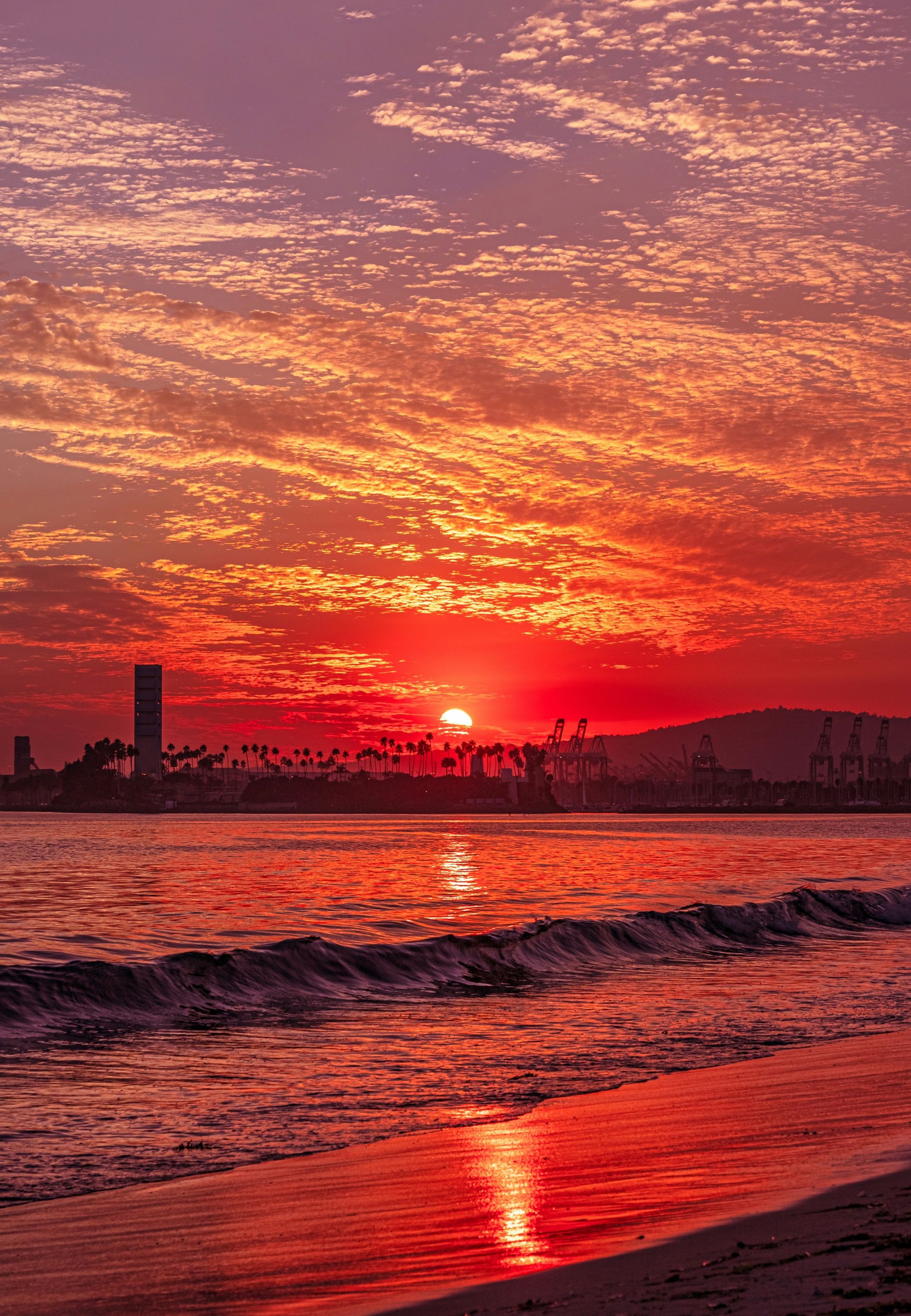Sunset over the water at Long Beach