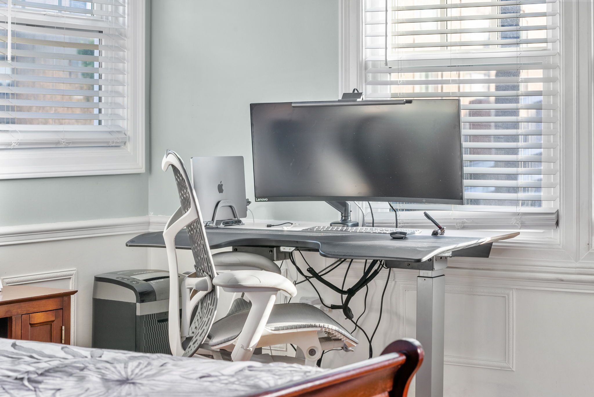 Standing desk with an ultrawide monitor